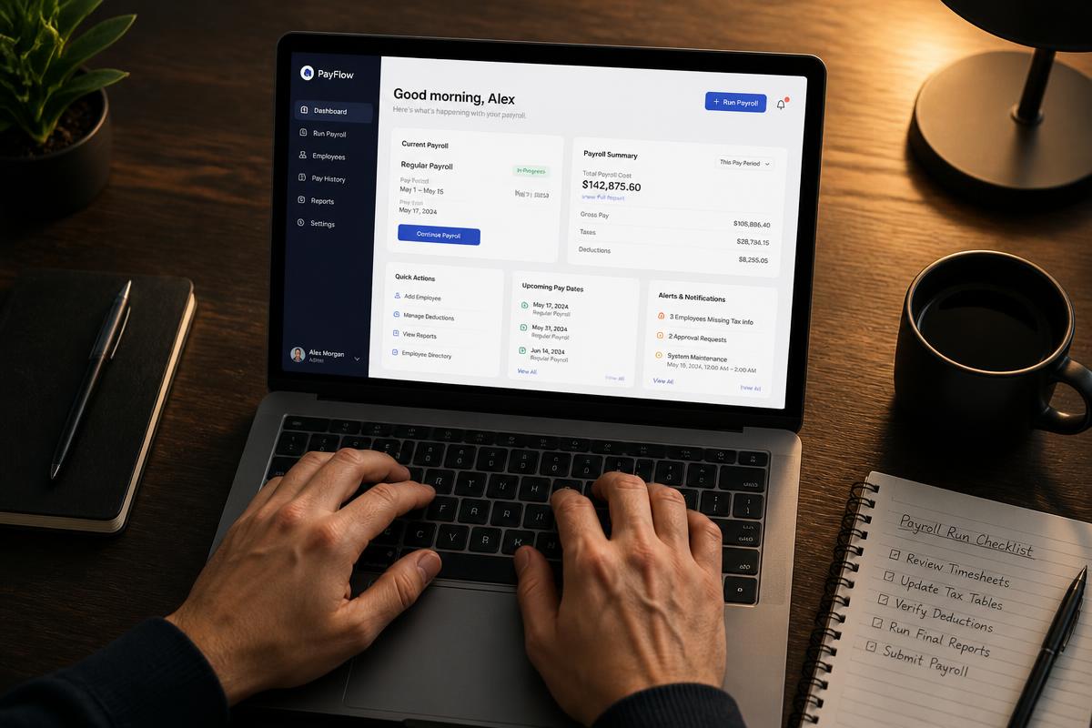 Payroll breakdown open on a laptop screen
